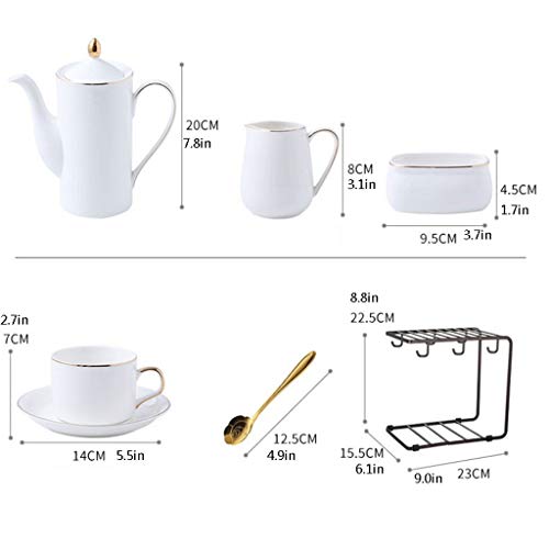 Juego de café Las tazas de café de cerámica, de 6 onzas (unos 150 ml) tazas y platillos, 6 cucharas, 1 Cafetera, 1 bote… - Imagen 3
