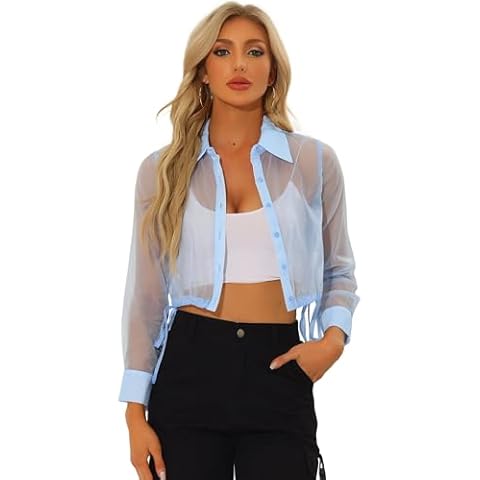 Allegra K Women's Cropped Mesh Sheer Jacket Cover