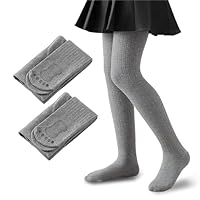 Sahunfri Girls Grey School Tights - Opaque With Non-Slip Design for Uniform, 3 to 12 Years (2 Pairs)
