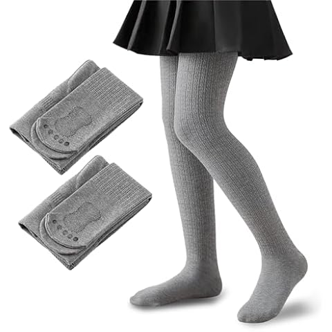 Sahunfri Girls Grey School Tights with Non-Slip Design Cover