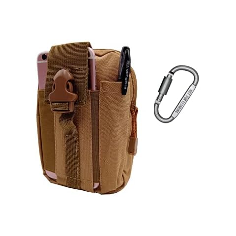 SUSU BLOCK Tactical Molle Pouch EDC Utility Gadget Waist Bag with 1 Carabiner Hook - Camping Hiking Outdoor Gear - Pocket Organizer with Cell Phone Holster Holder (Khaki) Cover