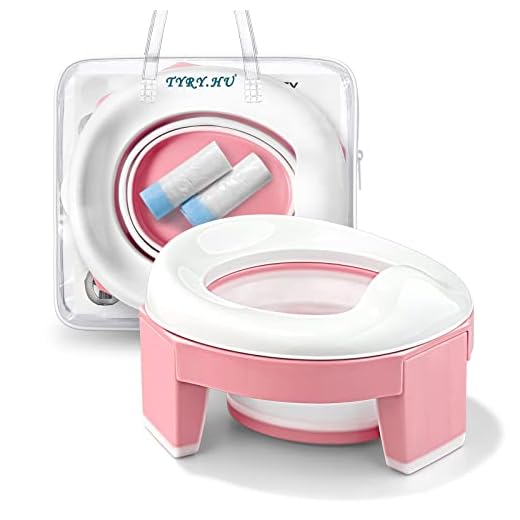 Portable Potty Seat for Toddler, Travel Potty Chair Foldable Training Toilet for Kids Baby Girls with 20 Count Potty Liners Refill Disposable Bags and Storage Bag by TYRY.HU (Pink)