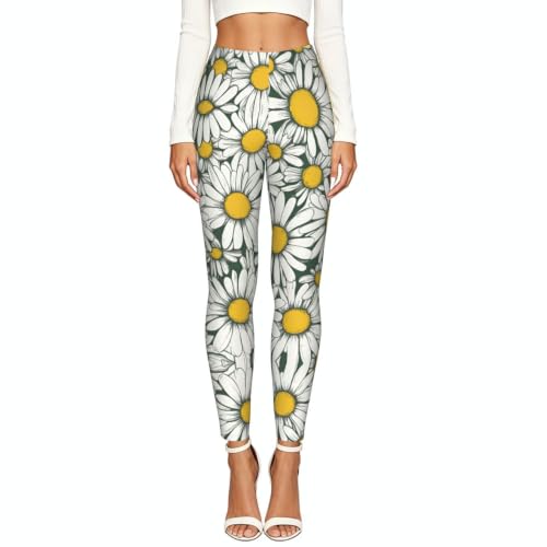 Leggings blancos de margaritas para mujer pantalones deportivos suaves de gimnasio 2