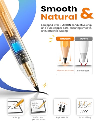 OMOTON Stylus Pen for iPad 2018-2026, SP02 Pencil with Fidget Spinner, Tilt Sensitivity & Palm Rejection, Long Battery for iPad Pro/Air/Mini，Unique Gift for Study, Work & Daily Use - Yellow — view 6