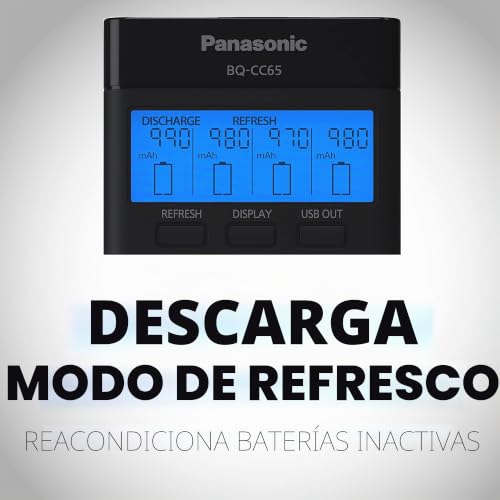 Cargador Panasonic BQ-CC65 de 4 posiciones con panel LCD inteligente y ranuras independientes 4