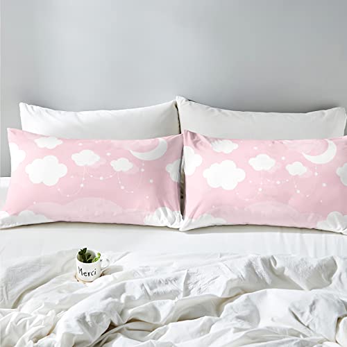 Setwier Purple Pink Rainbow Gradient Starry Sky Duvet Cover Queen Size, Stars, Moon Bedding Set Comforter Cover For Girls Boys Kids, Kawaii Lightweight Cover With 2 Pillowcase #TOP2