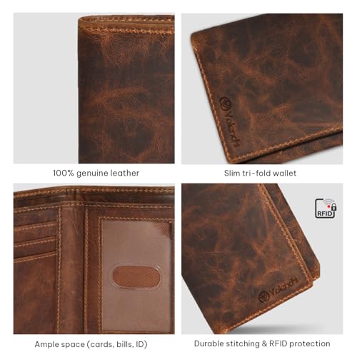 Leather Trifold Wallet For Men - RFID Blocking - 6 Card Slots, 2 Note Compartments & 1 ID Window - Minimalist Design, Slim Wallet - Premium, Fashionable Accessory Gifts for Men, Him4
