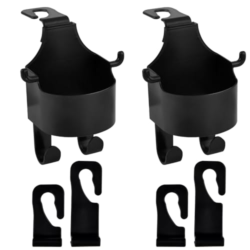 VOSSOT Lot de 2 Crochets pour Dossiers de Sièges Auto, Crochets Appui-tête Voiture, Crochet Appui-tête 2 en 1 Porte-gobelet, Porte-gobelet siège Auto pour Bouteille d'eau, Sac et téléphone