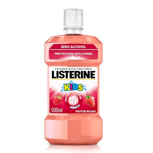 Listerine Kids (1 x 500 ml), enjuague bucal niños 6+ años, colutorio encías y dientes 0% alcohol formulado con 95%+ de ingredientes naturales, enjuague bucal anti-caries