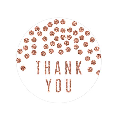 Andaz Press Bulk Stylish Faux Rose Gold Glitter Thank You Round Circle Label Stickers, 2-inch, Tegan Glitter Confetti Polka Dot on White, 80-Pack