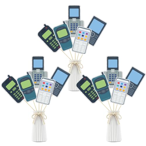 Image of Retro Mobile Phone Centerpiece Sticks, 1990s Centerpiece Sticks, Retro Phone Wired Telephone, Birthday Engagement Baby Show Retirement Party Supplies. Set of 16.