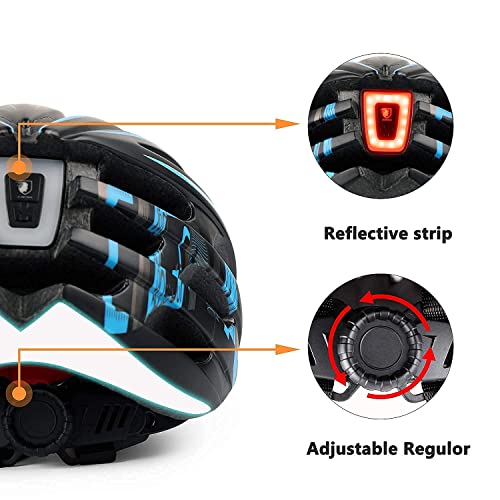 Shinmax Casque Vélo Homme Femme Casque Vélo avec Lumière USB Autocollant Lumineux Casque Velo Adulte avec Magnétiques Visière Casque VTT Certifié CE, Casque vélo Route Cyclisme Ville 57-62CM(RC-049) - Image 4