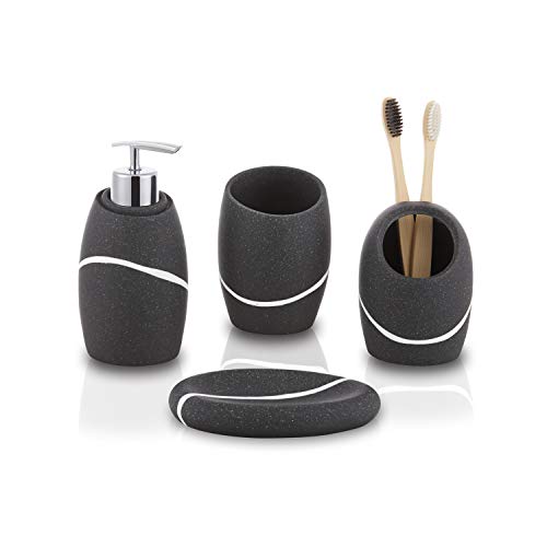 zccz Ensemble d'accessoires de Salle de Bain 4 pièces avec Distributeur de Savon, Support de Brosse à Dents, gobelet de Salle de Bain et Porte-Savon, Granit...