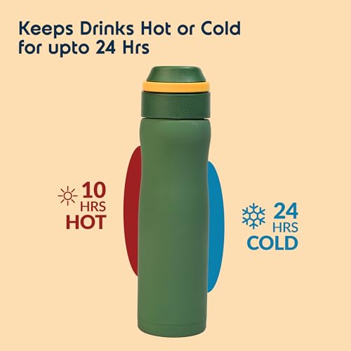 Image of Headway by rabitat Oslo Thermos Water Bottle with Infuser Meridian Green 750 ml | 2 Years Brand Warranty | Triple Layer Vacuum Insulated Flask | Hot and Cold Steel Water Bottle | ISI Certified
