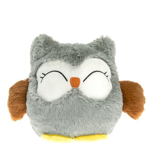 Bouillotte peluche chouette grise pour soulager les tensions et réchauffer les pieds