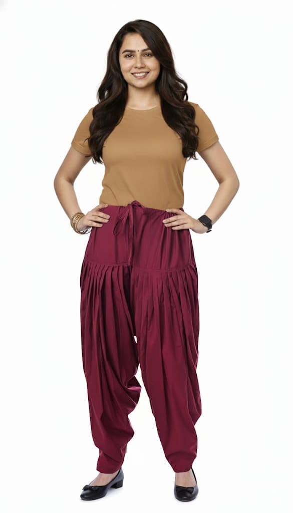 djs group Women Cotton semi Patiala Salwar, Traditional Punjabi Pants, Pleated Design (in, Numeric, 45, Regular, Standard, Maroon)-picture-21