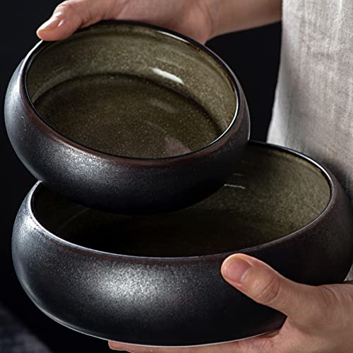 Uaral Ceramic Salad Bowls Set,18 Ounce Black Shallow Bowl Set For Pasta,Dessert Or Appetizer,6.5Inch,Set Of 4(Black And Green) #TOP2
