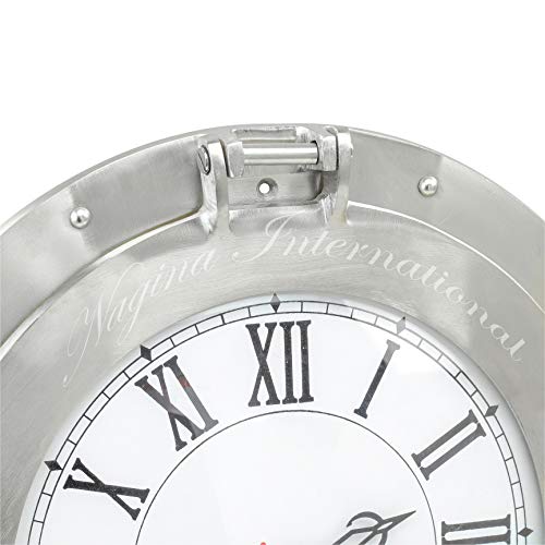 Nagina International Brushed Nickel Aluminum Metal Roman Porthole Clock | Nautical Navy Decor Gifts (12 Inches) #TOP2