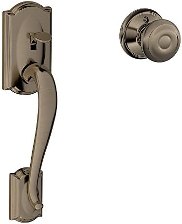 SCHLAGE FE285 CAM 620 GEO Camelot Trim Lower Half Front Entry Handleset with Georgian Knob, Antique Pewter