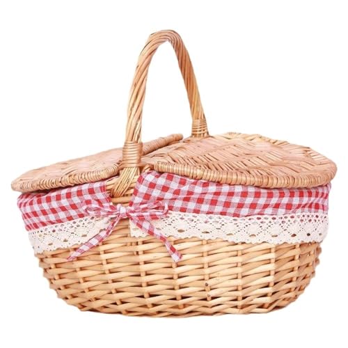 Panier en bambou pour fleurs, Wicker Picnic Basket with Handle Willow Woventorage Box Outdoor Camping Fruit, Brown(B)