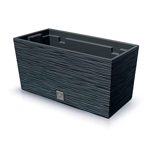 Anthrazitfarbenes Pflanzgefäß mit Behälter, Kollektion FURU, 39,5 x 18,5 x 19,5 cm, Fassungsvermögen 8 L.
