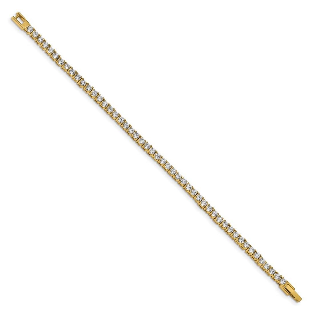 JewelryWeb Bracelet rivière en acier inoxydable plaqué jaune poli avec zircone cubique imitation diamant 19 cm 4 mm de large – Bracelet tennis pour femme, taille unique, Zircone cubique Pierre