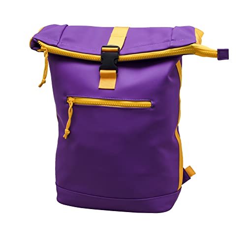 X RAY Mochila dobrável para laptop masculina e feminina, couro sintético expansível casual, capacidade ajustável, 22 L, serve para laptop de 15,6 polegadas, Roxo/amarelo, tamanho nico