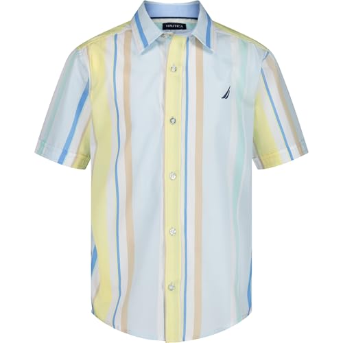 Nautica Boys Short Sleeve Woven Button-Down Shirt. Light Weight & Breathable