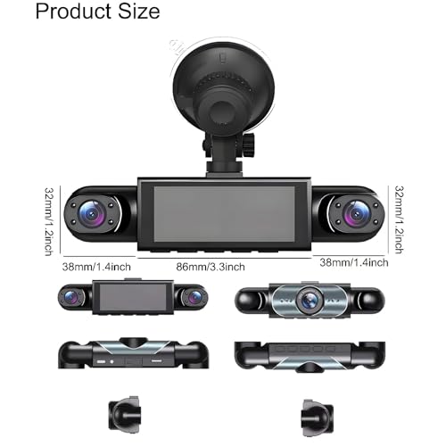 Dash Cam, Car Video Recorder, 4-Channel Drive Camera, 1080p Front and 720p Side Rear Recording, Motion Detection with G-Sensor, Parking Or Travel Security Use, 3.16 inches, Black – Image 3