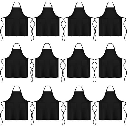 12 Stück große Latzschürzen in Übergröße, schwarze Schürzen mit Taschen für Damen, Herren, Erwachsene, Schürzen, Unisex, Lätzchen, einfarbige Schürzen, schwarz, Einheitsgröße Cover