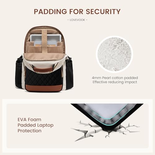 Image of LOVEVOOK Laptop Backpack for Women with Pouch Pocket for Large Capacity Cup,17 Inch Teacher Nurse College Work Travel Backpack Purse,Waterproof Laptop Computer Bags,Beige-Black-Brown+Diamond-shaped