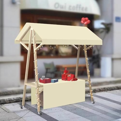 Stand de vente en bois avec auvent et chariot de marché pliable portable