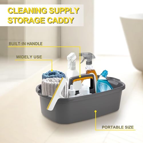 Image of Large Cleaning Supplies Caddy Portable Shower Basket Supply Organizer with Handle Plastic Bucket Tool Storage for Bathroom, Bedroom, Kitchen, College Dorm, Garden, Dark Gray