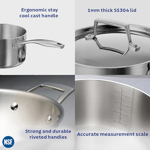 Image of Tramontina Aeion Triply 18cm / 2.9 Liter Stainless Steel Sauce Pan with SS 304 Lid | Healthy, Non Toxic | Milk Pan /Tea Pan | Induction Friendly | Stay Cool Handle | NSF Certified | 10 Year Warranty