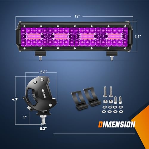 Image of Nilight 12 Inch LED Light Bar 240 W Purple | Triple Row Design, Flood Spot Combo Beam Off Road Driving Decoration Neon Hunting Lighting for UTV Pick-up Van Boat Tractor
