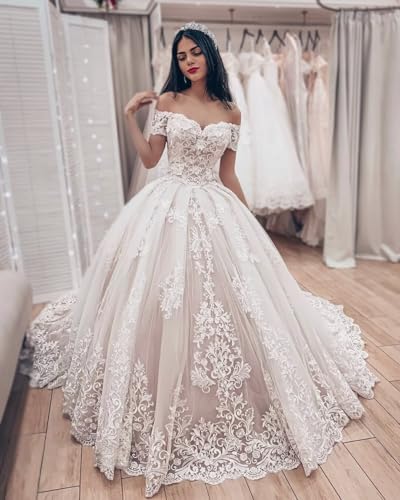 Youjiayi Long Off The Shoulder Wedding Dresses for Bride Princess A-Line Lace Bridal Gowns Sweetheart Tulle Wedding Gowns3