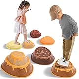 Kids Stepping Stones Balance Set, Floor Is Lava Volcano Stepping Stones Game, Non-Slip Sensory Balance Toys for Toddlers & Kids, Indoor/Outdoor Obstacle Course, Holds 220 lbs, 6-Piece with Spinner