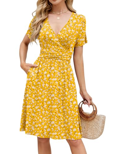 Image of Naggoo Womens Summer Dresses for Women 2026 Spring Floral Sundress Short Sleeve V Neck Wrap Dress with Pockets