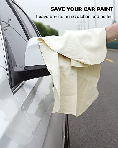 Noutaiu 2 Pcs Car Wash Mitts Microfiber With 1 Pc Natural Chamois Cloth For Car, Super Absorbency, Spot Free, Non-Scratching (Large Size) #TOP2