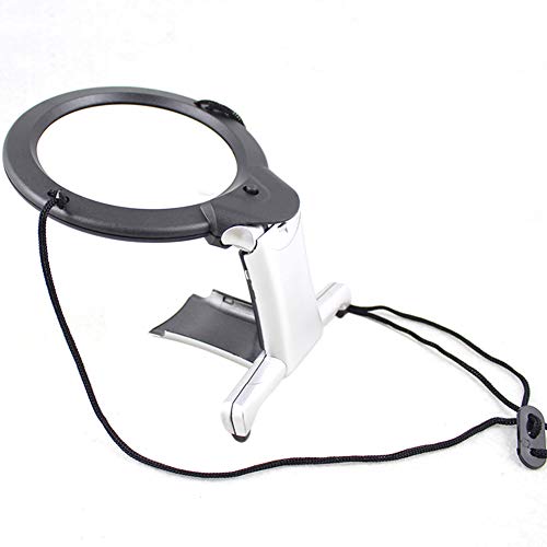 Lupa LED, 2 en 1, lupa de cristal con cordón para el cuello con luz LED, lupa iluminada para lectura, manualidades de costura, color negro