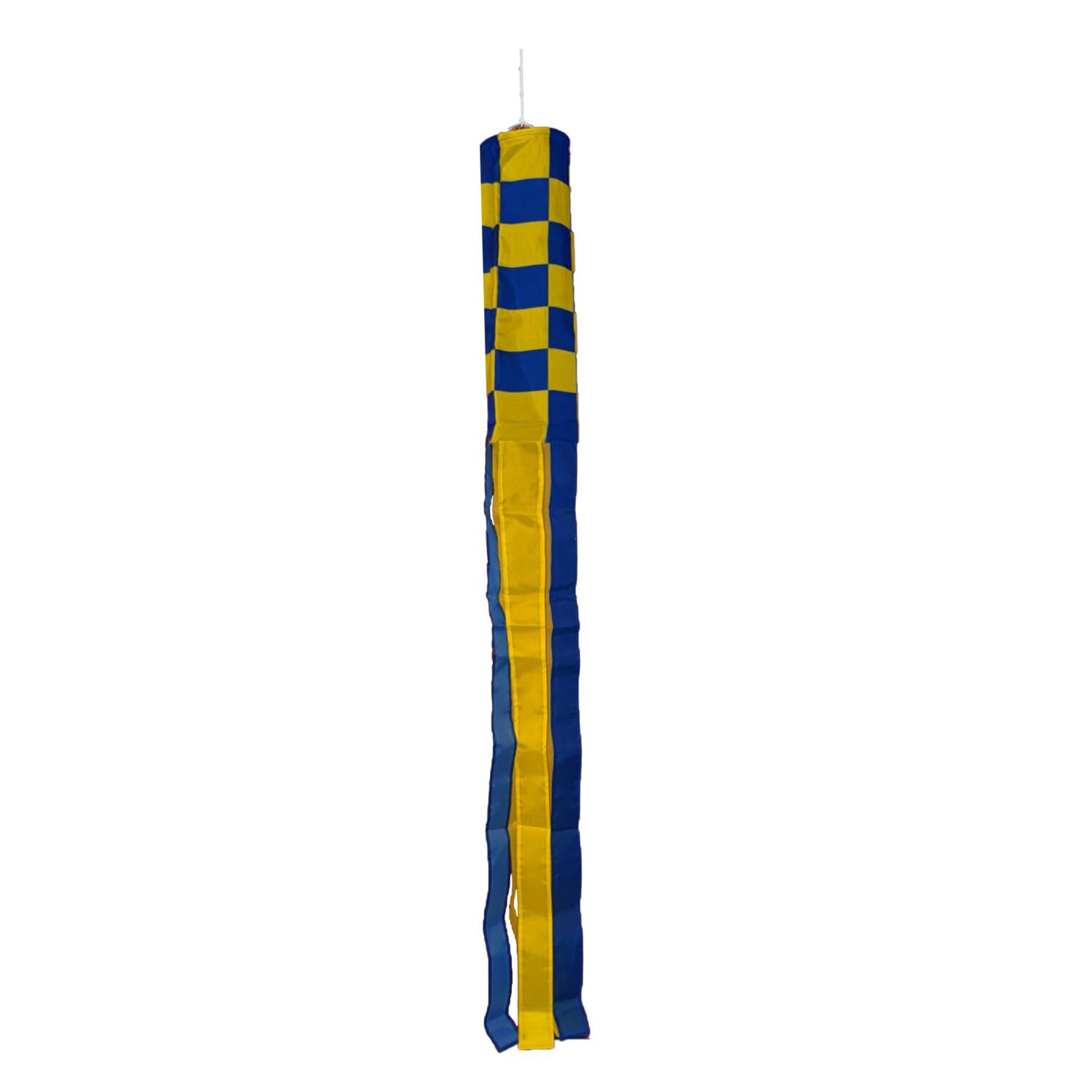 Flagtex Blue and Yellow Check Windsock 150cm x 30cm Premium Polyester Garden Wind Sock | Chequered Flag Design Outdoor Pole Display for Camping Festivals Events — image 1