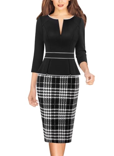Image of VFSHOW Womens Work Business Office Front Zipper Peplum Church Sheath Dress