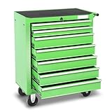 Auto Dynasty Rolling Tool Chest with 7-Drawer Cabinet Non-Slip Mat Keyed Locking System Fits with Garage, Warehouse and Workshop, Green