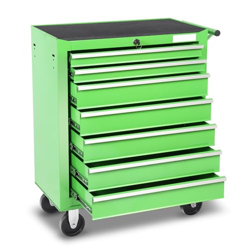 Auto Dynasty Rolling Tool Chest with 7-Drawer Cabinet Non-Slip Mat Keyed Locking System Fits with Garage, Warehouse and Workshop, Green