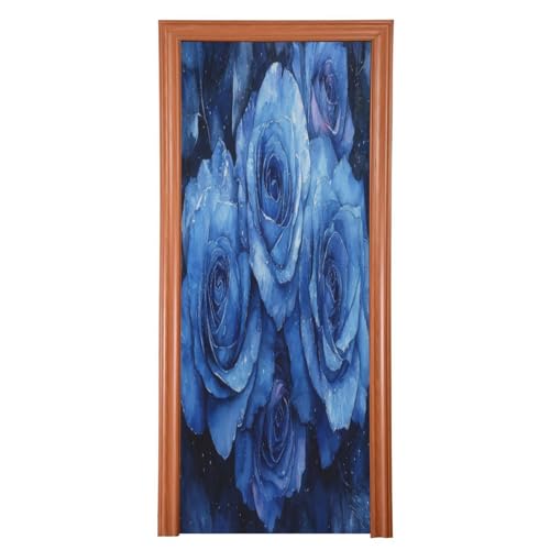 FLildon Valentine's Day Blue Roses Door Cover Decoration, Party Accessory Porch Decor for Festive Ornament Room Door Covers 35 x 79 Inch