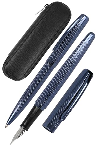 Online - Online set d'écriture Eleganza│ ensemble de stylo-plume & stylo-bille & étui en cuir │plume iridium M │ réchargeable │ coffret cadeau │ couleur bleu nuit