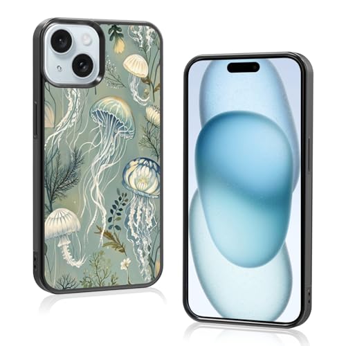 Coque iPhone 15 méduse verte style vintage esthétique pour le quotidien