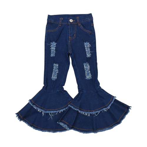Todder Girl Jeans Blue Ripped Jeans Ruffle Kids Bell Bottom Pants