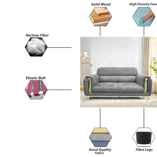 Image of Casaliving Gelio 3 Seater Sofa Set for Living Room (Dark Grey Colour) Premium Fabric Sofa Set