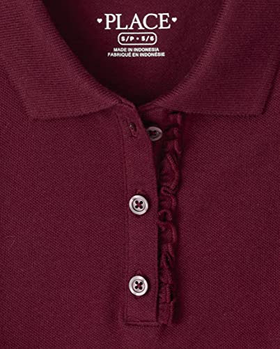 The Children's Place girls Short Sleeve Ruffle Pique Polo Shirt, Rubine, Medium US2